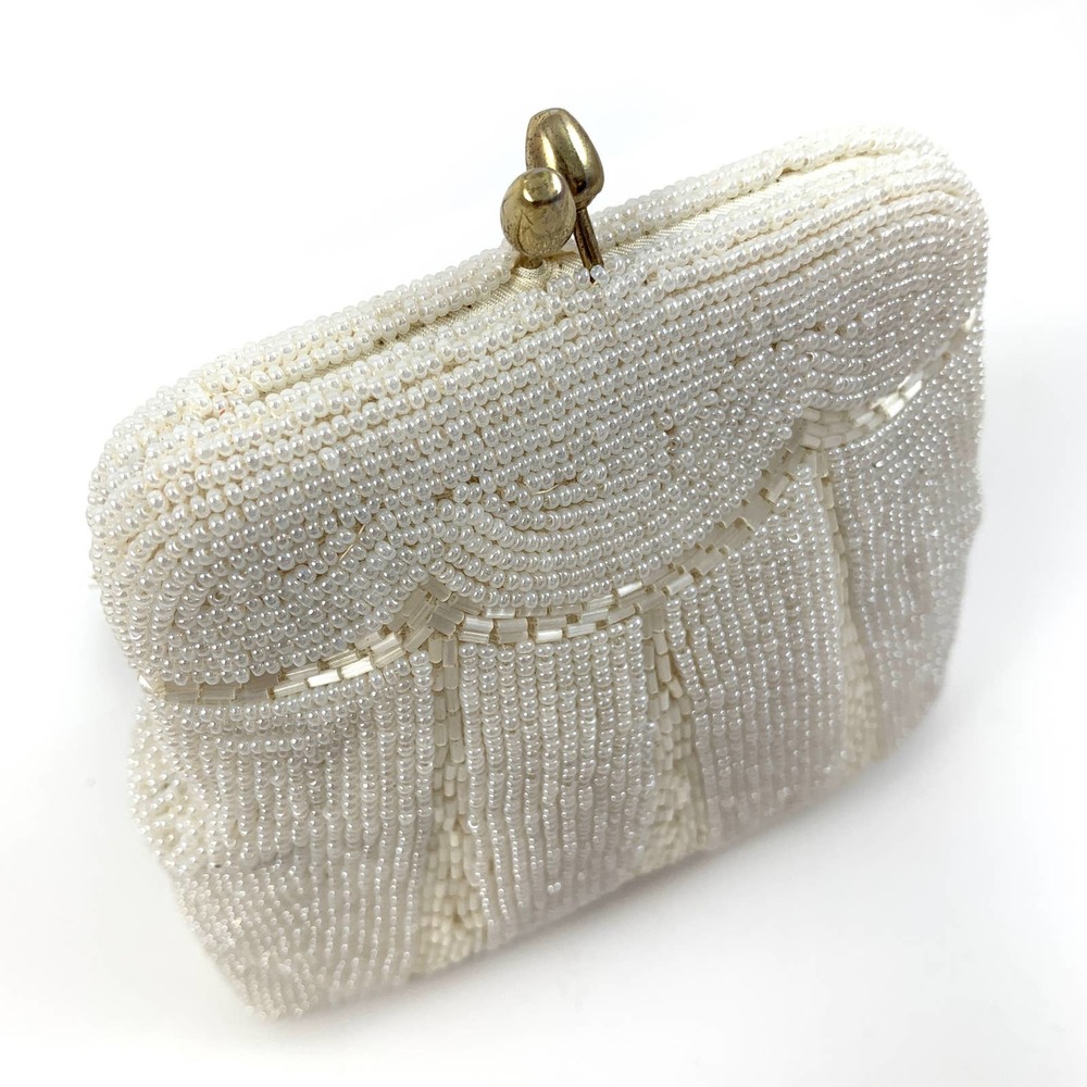 ❌SOLD❌ Vintage KOREAN white glass beaded mini bag - Picture 8 of 13